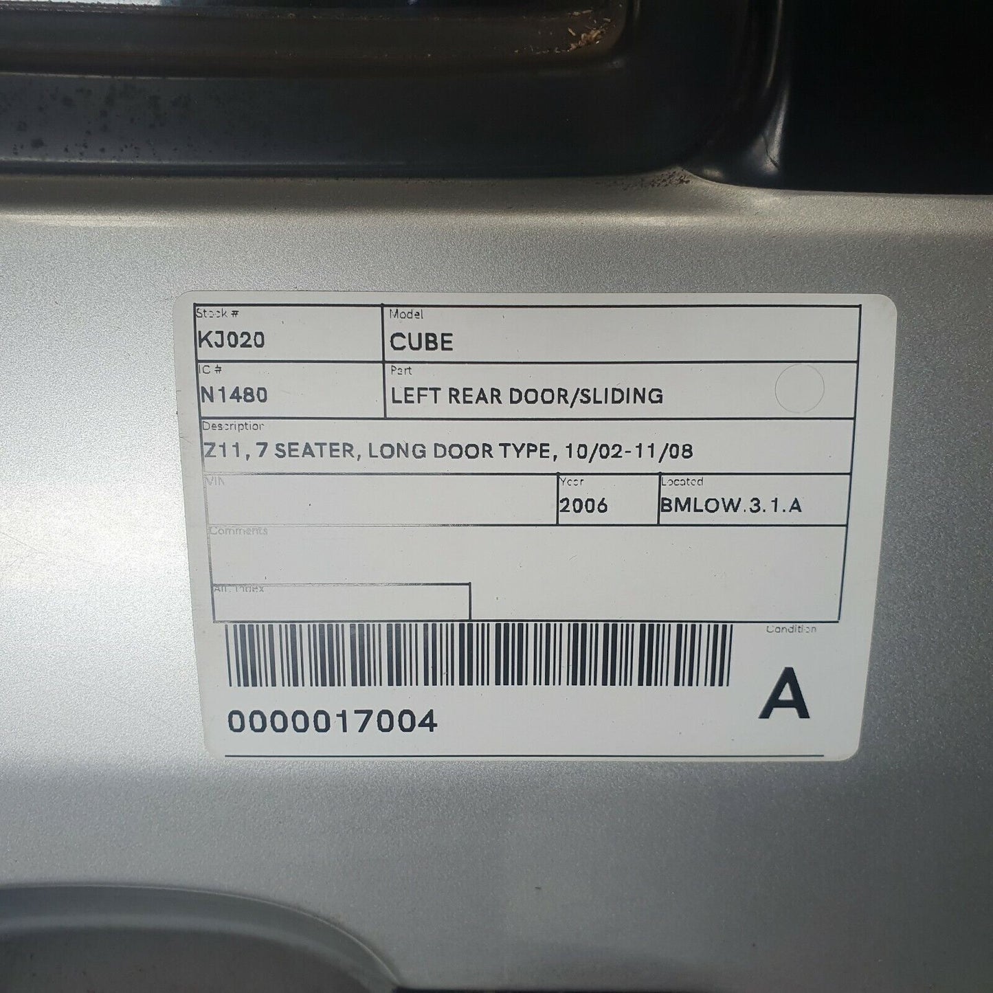 NISSAN CUBE Z11 REAR LEFT DOOR SHELL LONG DOOR TYPE